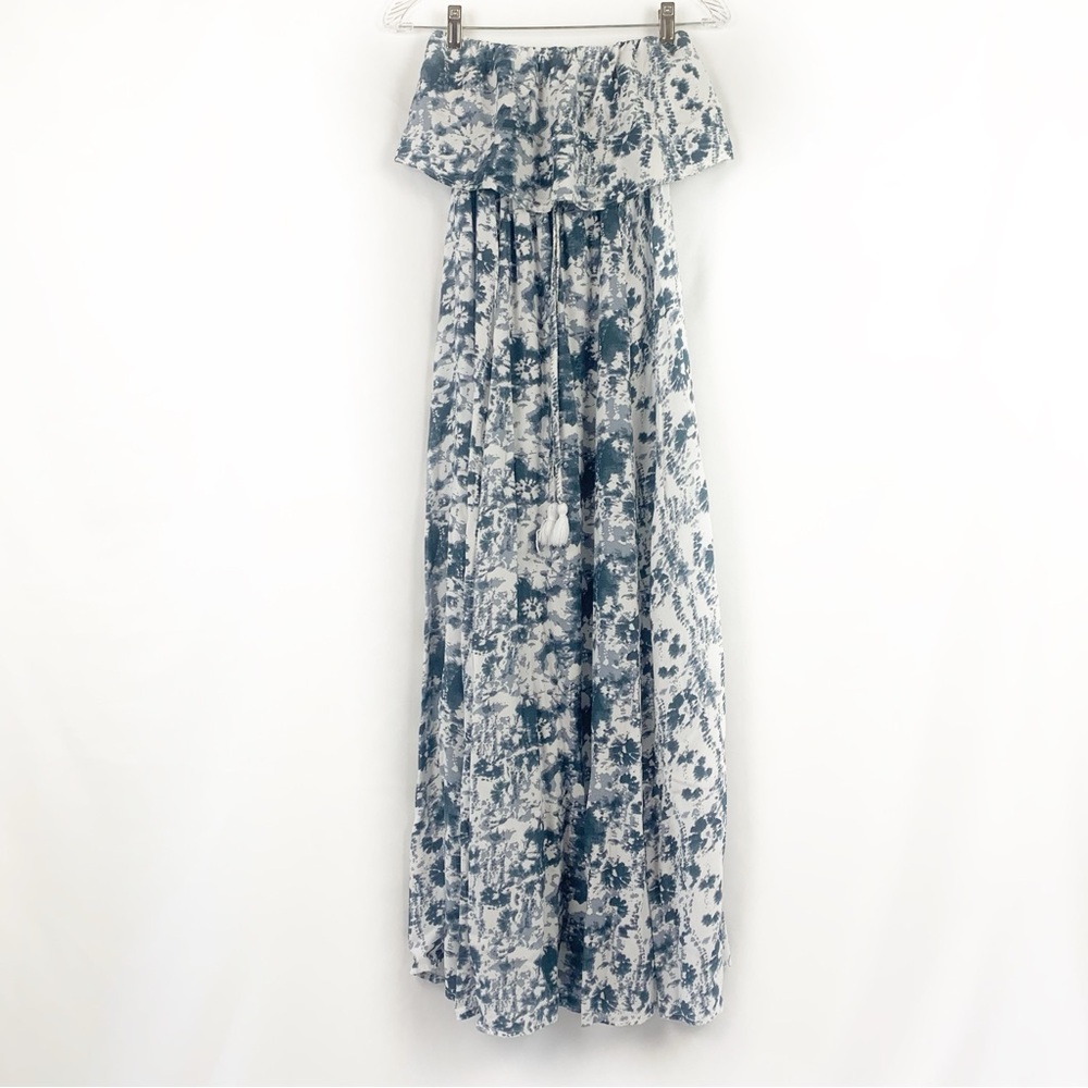 Japna Boho Straplesss Maxi Dress in Tie Dye Blue & White